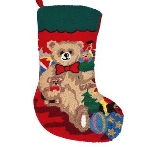 Teddy Bear Holiday Christmas Latch Hook Loop Multicolor Needlepoint Stocking